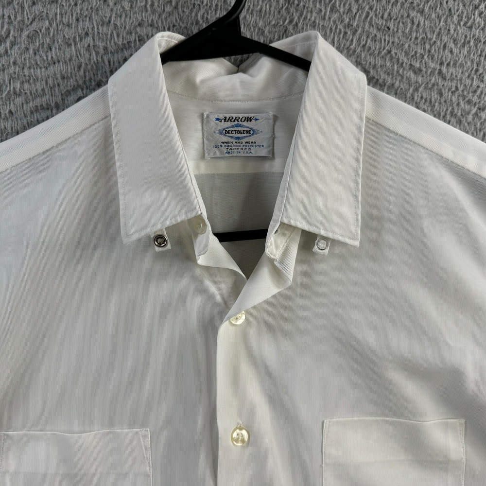 Vintage Arrow Shirt Mens Large 22x30 White Dectone Button Chin Strap 60s USA
